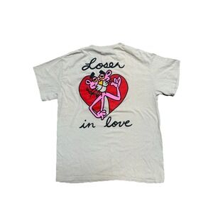 Pink Panther "Loser In Love" Beige Short Sleeve T Shirt Heart Men's Sz Med Art